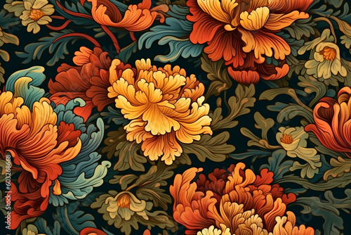 Chinese Floral Vintage Wallpaper, Generative AI
