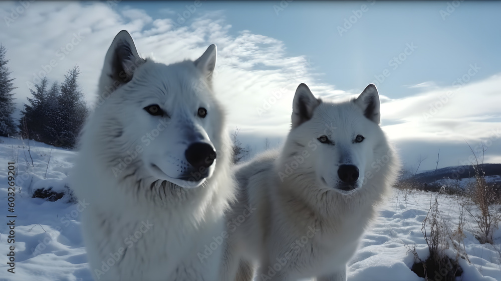 Obraz premium Snow wolf in nature. Generative AI