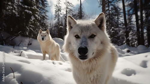 Snow wolf in nature. Generative AI