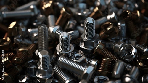 Generative AI image of chrome nuts and bolts. They are very important component of construction industry