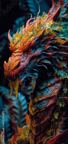 Red dragon head digital painting. generative ai