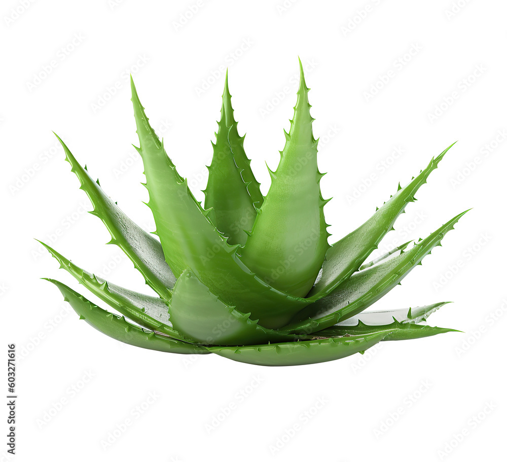 Fototapeta premium Aloe vera plant isolated on cutout PNG transparent background. Medicinal plant. Generative AI