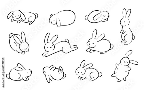 Set of Easter bunny in simple one line style. Black Rabbit icon. line drawing of easter rabbit black and white minimalist hand drawn vector illustration. Isolated on white background.