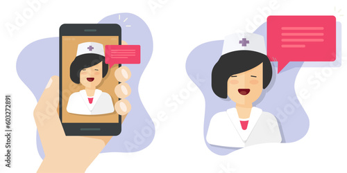 Doctor health care medical online digital call icon vector on cell phone, cellphone mobile app woman healthcare virtual consultation, tele medicine image, female girl paramedic isolated clipart