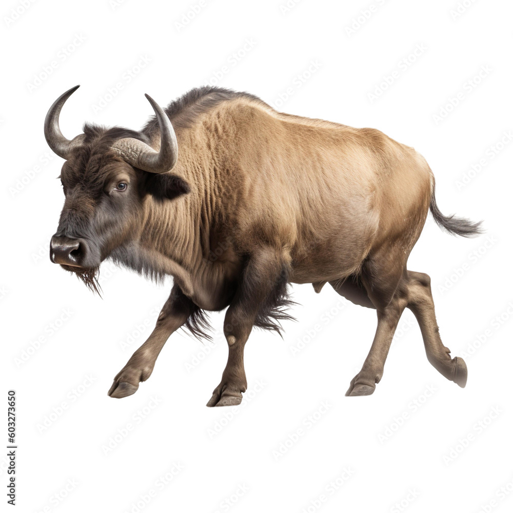 side view of animal buffalo running on transparent background, Generative Ai side view of animal buffalo running on transparent background, Generative Ai