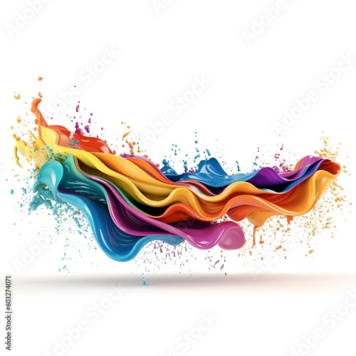 Colorful paint splash. Rainbow wave. Isolated element on the white background. Generative AI.