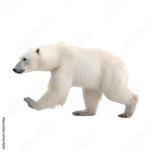 side view of animal polar bear running on transparent background, Generative Ai