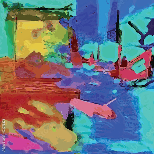Illustration Vecteur Art Abstrait Contemporain Moderne Peinture Tableau Géométrique Fluide Marbrure Multicolore Expression