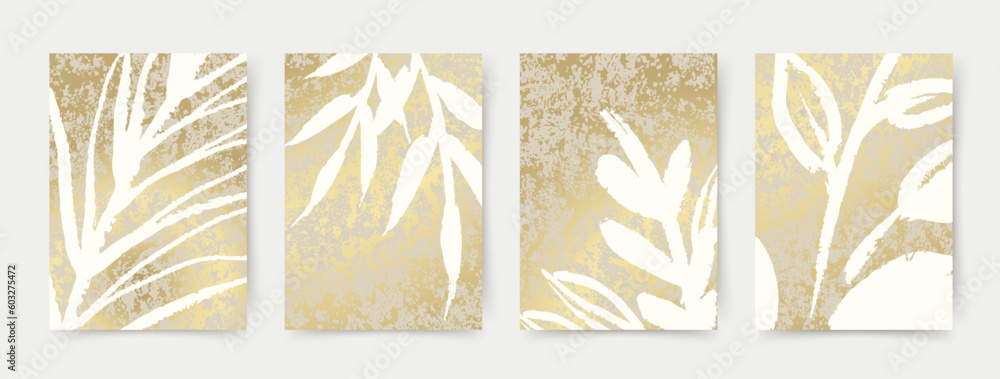 Abstract luxury artistic background with tropical leaves and golden ...