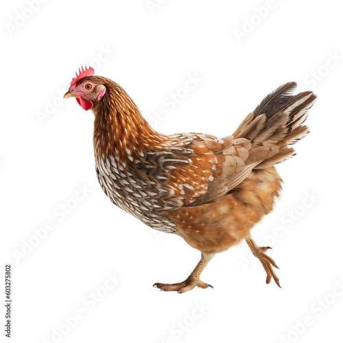 side view of animal hen running on transparent background, Generative Ai