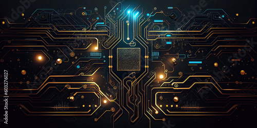 Abstract computer circuit board wallpaper background (Generative AI) photo