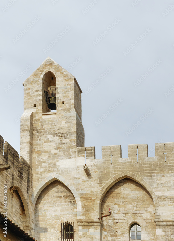 Bell tower atop Palace of the Popes in Avignon, France