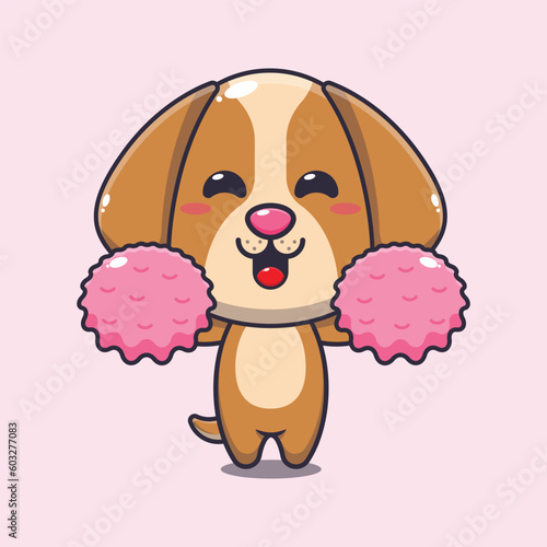 cheerleader dog cartoon vector illustration.