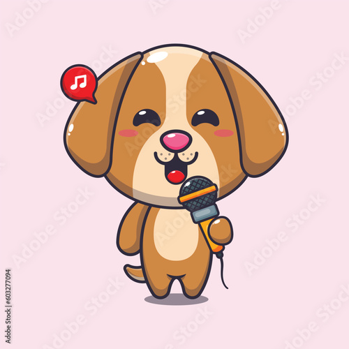 dog holding microphone cartoon vector illustration.