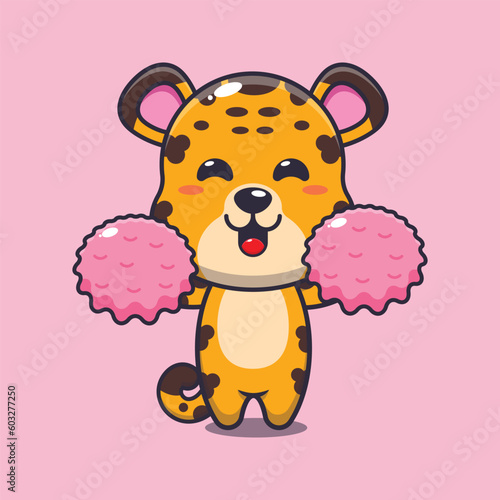 cheerleader leopard cartoon vector illustration.