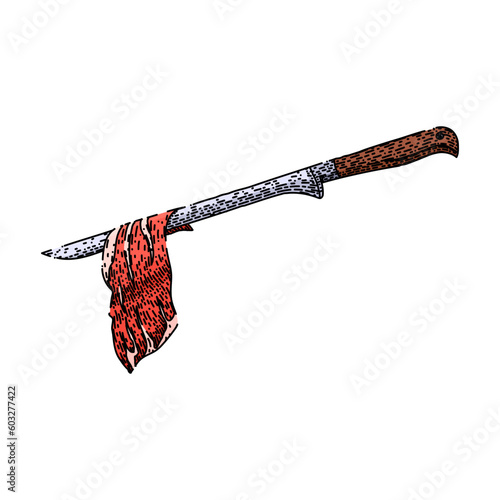 slice ham meat hand drawn. pork food, spanish meal, jamon butcher, bacon cured, cut delicious slice ham meat vector sketch. isolated color illustration