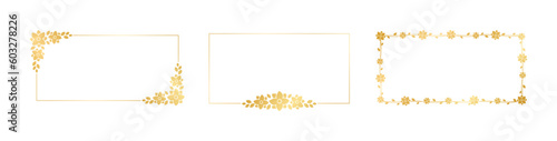 Rectangle gold floral frame set. Luxury golden borders for invitation, card, wedding, certificate. Vector art with flowers and leaves.