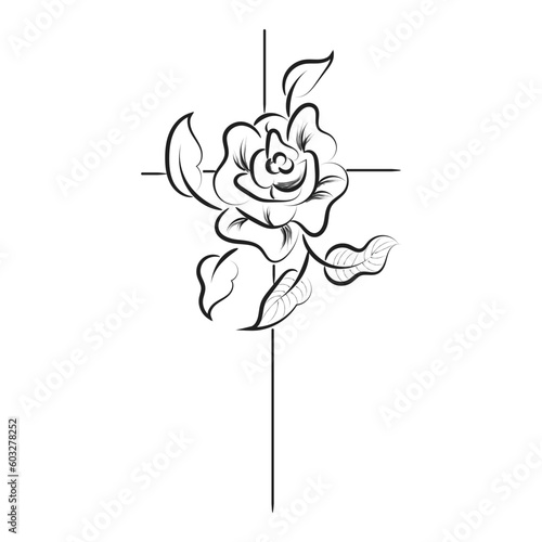 Holy Cross with Floral design for print or use as card, flyer, Tattoo or T Shirt