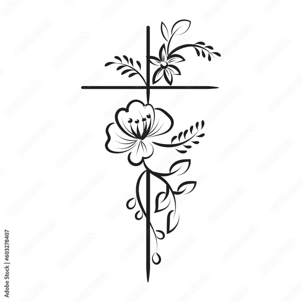 Holy Cross with Floral design for print or use as card, flyer, Tattoo or T Shirt Holy Cross with Floral design for print or use as card, flyer, Tattoo or T Shirt