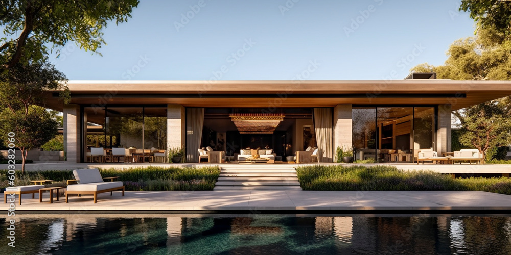 Modern Elegance: Exquisite Residence with a Breathtaking Pool View - Generative Ai Modern Elegance: Exquisite Residence with a Breathtaking Pool View - Generative Ai