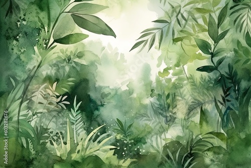 Tropical jungle watercolor illustration. Generative AI