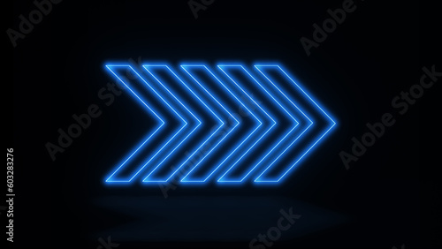 Neon glowing blue arrow sign, Abstract background