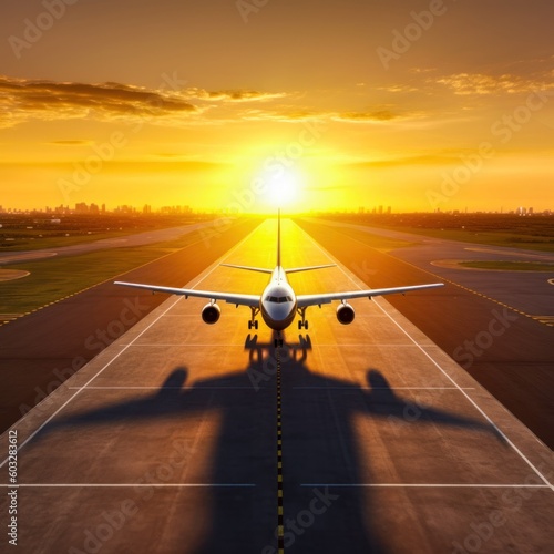 Passenger airplane landing on runway in airport