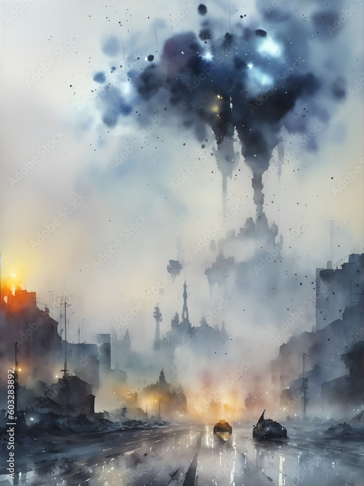 Mariupol city destroyed during russian occupation. AI generated illustration