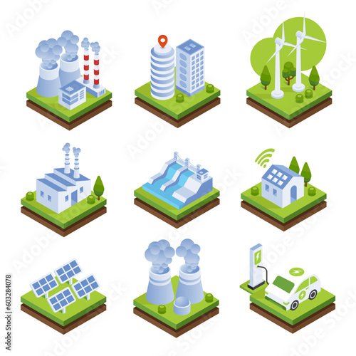 Smart Grid Smart City 3D object isometric illustration