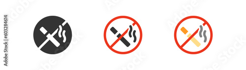 No smoking icon on light background. Forbidden smoke symbol. No smoking area, healthy lifestyle. Outline, flat and colored style. Flat design. Vector illustration.