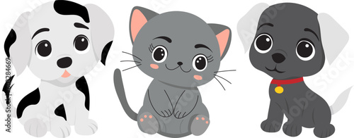 puppies and kitten isolated vector