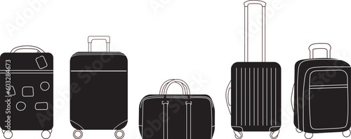 travel bag and suitcases set of silhouettes in doodle style isolated vector