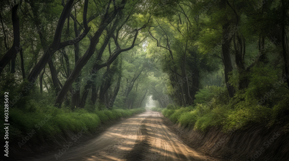 Naklejka premium Road amidst trees in forest