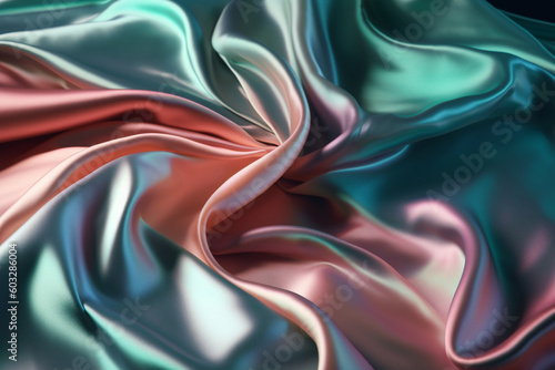 The background image is an image of a luxurious holographic satin texture. This textured background is high quality with fine texture and gloss, looks very elegant and luxurious Generative AI