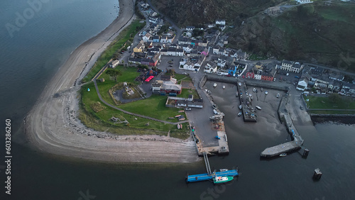 River Suir, Ireland - Aerial view of The Passage East Ferry across River Suir linking the villages of Passage East in Co. Waterford and Ballyhack in Co. Wexford