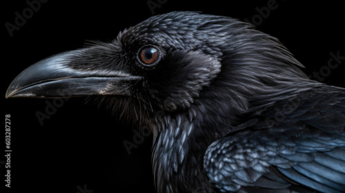 Raven on a black background