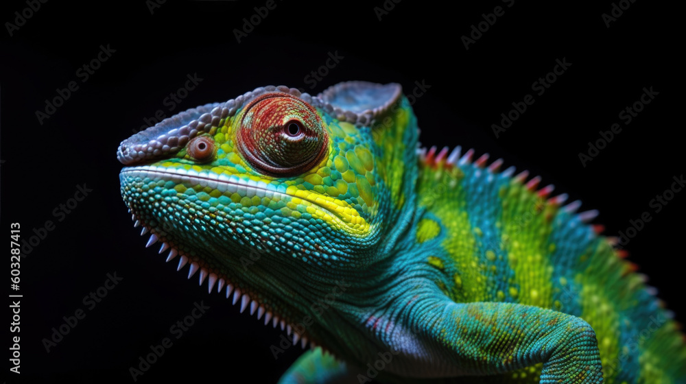 chameleon on a black background