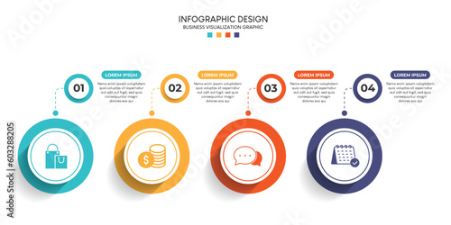 Steps business data visualization timeline process infographic template design with icons