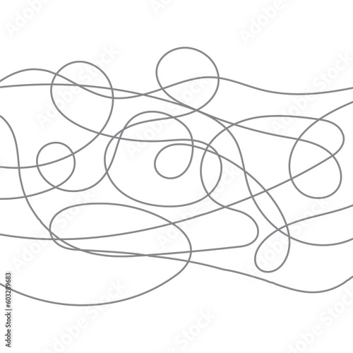 Abstract tangled texture. Random chaotic lines. Hand drawn object from the beginning and the end. Vector illustration.