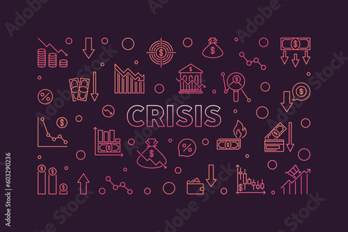 Crisis vector horizontal colored banner - Economy Recession illustration