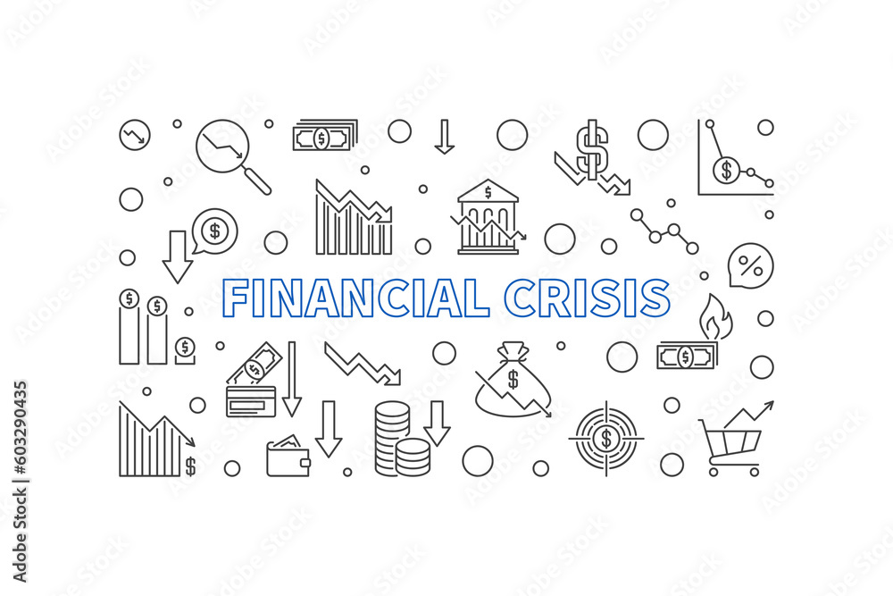 Financial Crisis vector horizontal banner. Economy Recession illustration
