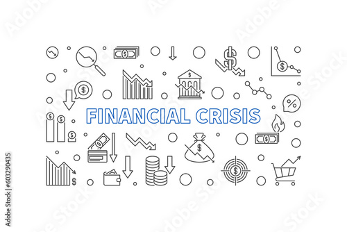 Financial Crisis vector horizontal banner. Economy Recession illustration