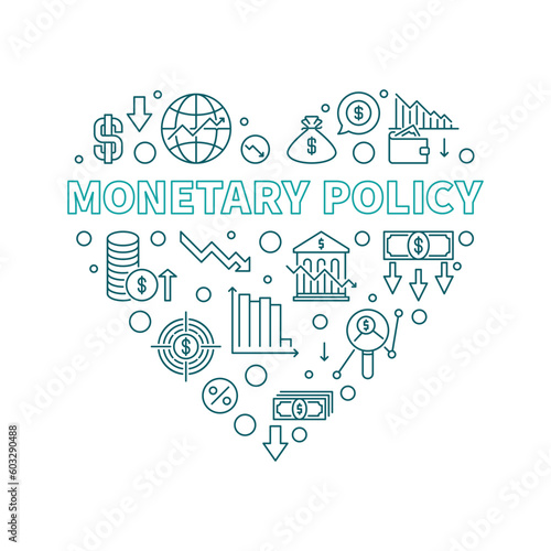 Monetary Policy vector heart shaped banner - Macroeconomics illustration