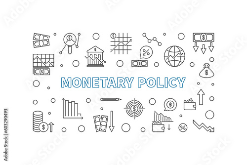 Monetary Policy vector horizontal banner. Macroeconomics illustration