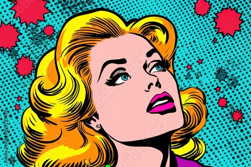 A woman face in comic pop art style illustration  generative ai
