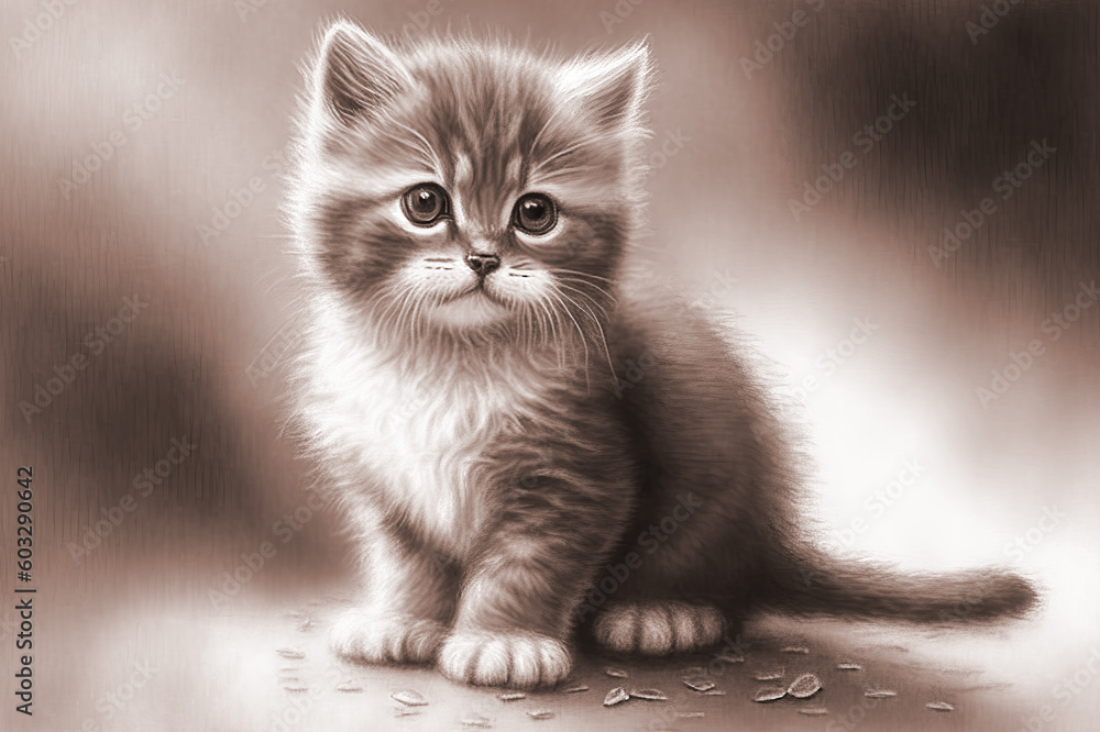 cat in pencil drawing style, ai generated