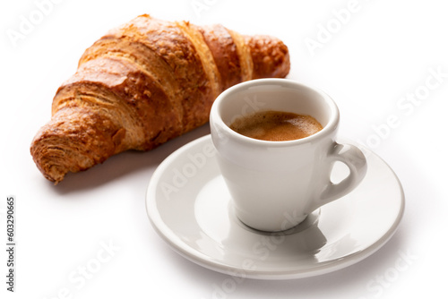 Caffè espresso e croissant, colazione europea 