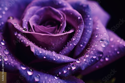 close-up of waterdrops on purple rose petal  ai generated