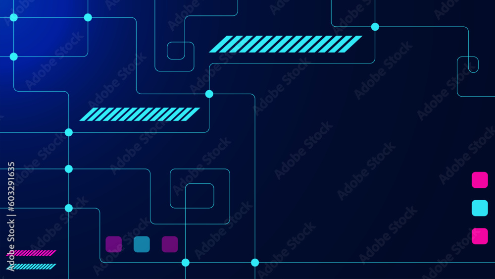 Glowing lines and dots with rectangular shapes for futuristic technology background. Big data visualization, communication and network connection concept Glowing lines and dots with rectangular shapes for futuristic technology background. Big data visualization, communication and network connection concept