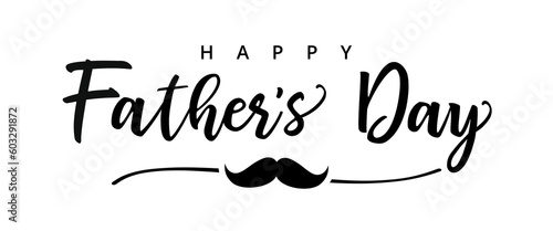Happy Fathers day doodle mustache typography banner. Concept for Father's Day with elegant handwritten lettering and moustache. Vector illustration